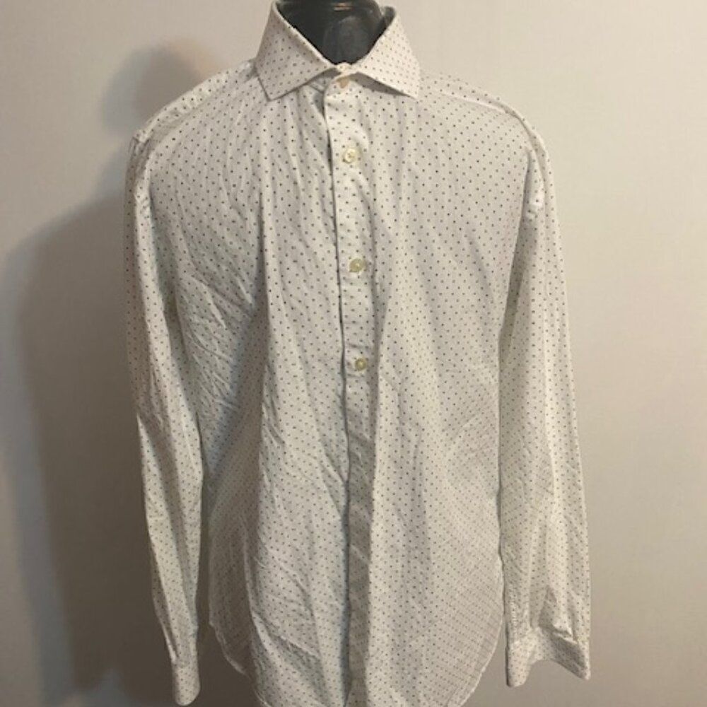 Express Extra Slim Fit White/Gray Polka dot dress shirt, size 16/16 1/2